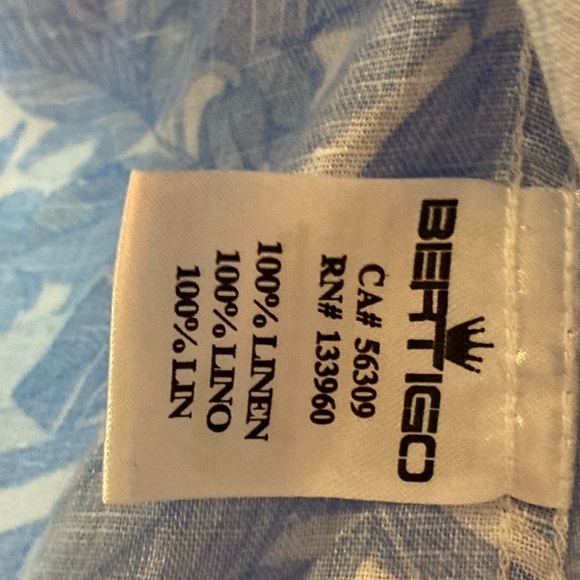 Bertigo Button Down Shirt Men’s US 3XL Tropical Blue and White Collared - Picture 8 of 14